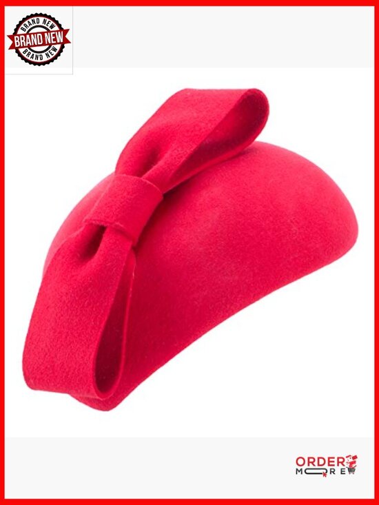 Vintage Wool Felt Beret Hat Clip On Fascinator Derby Bow Tam